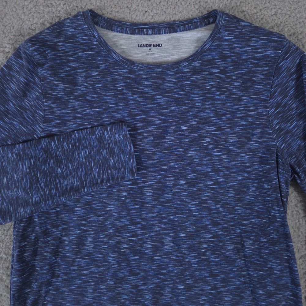 Lands End Top Womens Medium Blue Hi Low Tunic Blouse Long Sleeve Work Beach
